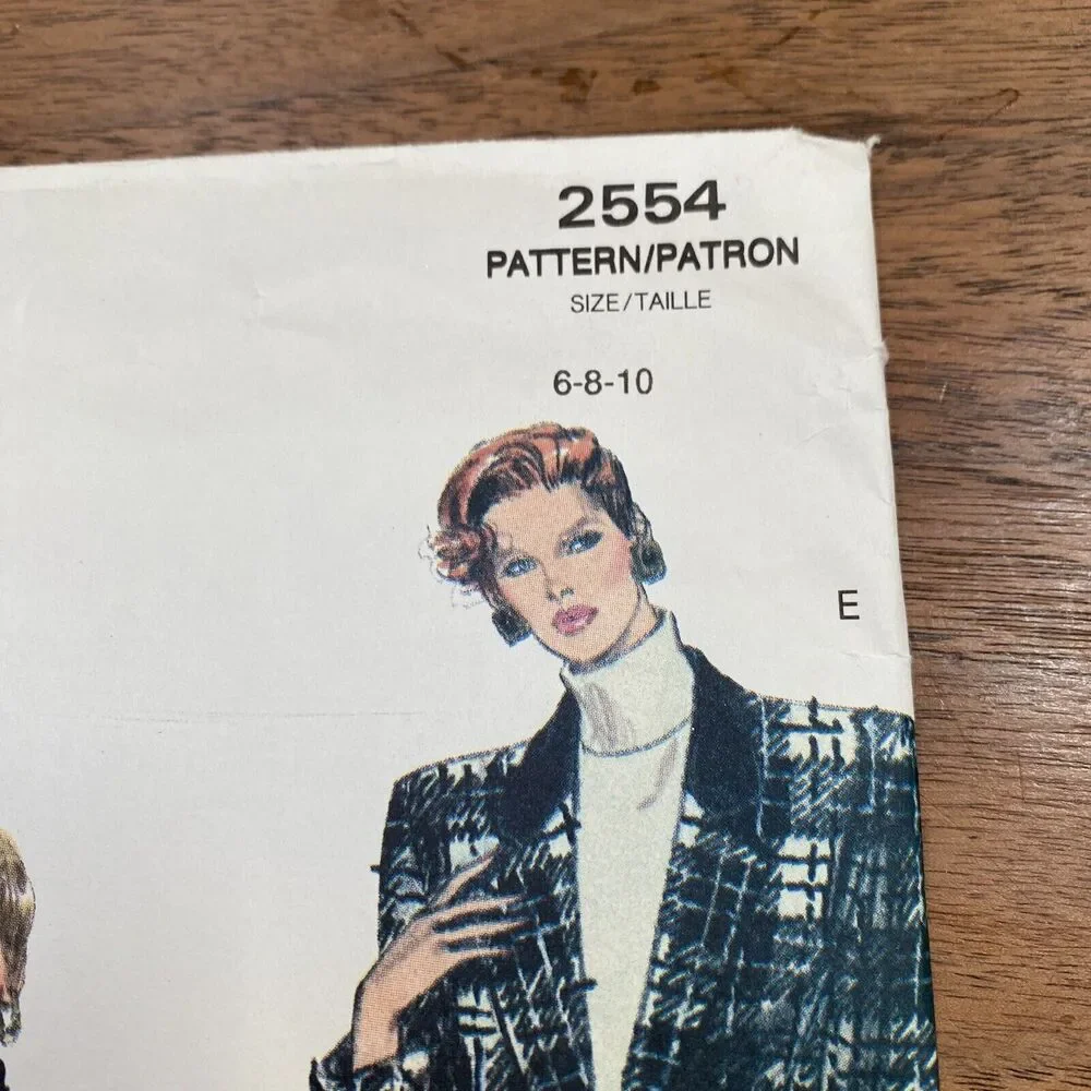 Vintage Vogue Sewing Pattern 2554 Basic Design Jacket Size 6-10 Misses & Petite